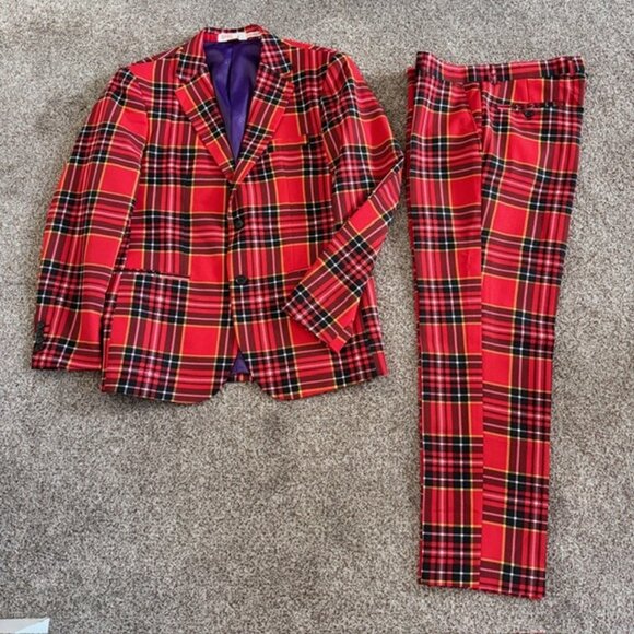 OPPOSUITS Red Tartan Plaid Lumberjack Suit Sz 42 - Picture 3 of 14